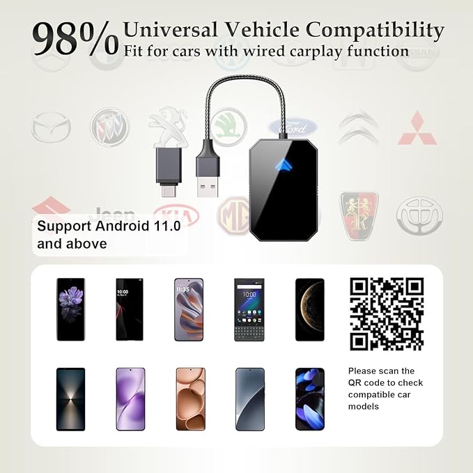 Wireless CarPlay Adapter for Android Auto, Converts Factory Wired CarPlay to Wireless, Plug and Play Car Play, Auto Connect Dongle for Android Auto Wireless Adapter for Cars from 2016