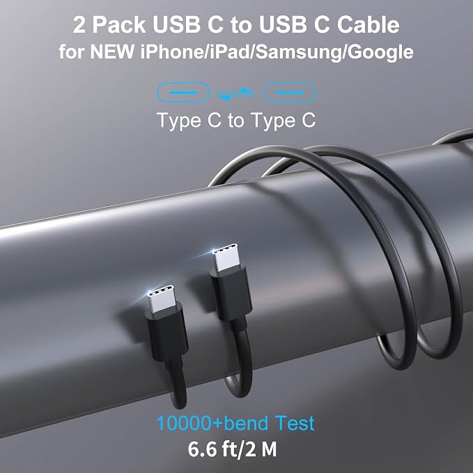 2 Pack 90W USB C Car Charger Super Fast Charging for iPhone 17 Pro Max/Air/16/15/iPad, Samsung S26 Android Phone, Dual 45W PD Port Auto Accessories, 12V Cigarette Lighter Adapter + 6.6 ft Type C Cord