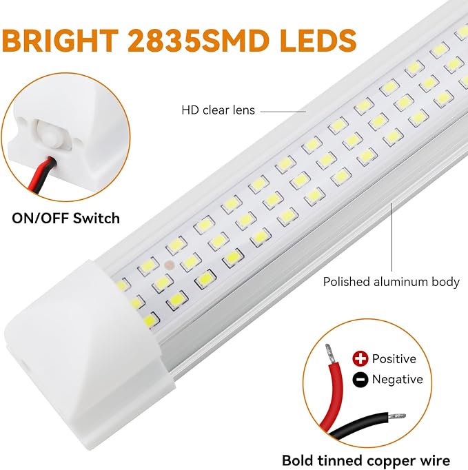 RVZONE 12v LED Interior Light Bar | 108LEDs 1600LM 6W DC 12 Volt led Strip Lights Enclosed Trailer Lights Fixture for Camper Truck Van RV Trailer Cargo Cabient Lights Fixture Motorhome Lorry (4Pack)