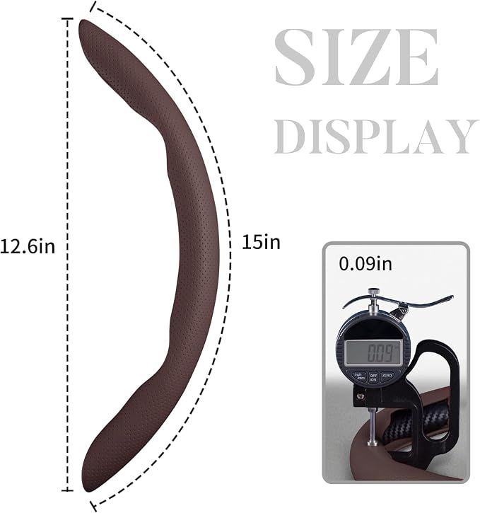 Car Steering Wheel Cover Leather Snap On 3Pcs Set Non-Slip Protector Wrap Steering Wheel Accessories 14.5-15 inch Universal Brown