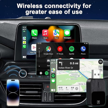 Flintronic Wireless CarPlay Adapter, 2-in-1 Wireless CarPlay & Android Auto Adapter, Plug and Play Car Play Donglewith USB & Type-C for IOS12+/Android11+ Phones