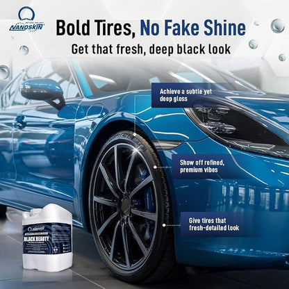 Nanoskin Black Beauty Tire Shine & Conditioner 5 Gallons - Water-Repellent & UV Resistant - Non-Greasy Finish - Restores Black Look | Works with Manual & Automatic Applicators for Cars, Trucks, SUV