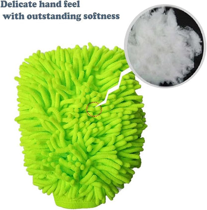 2 Pack Car Wash Mitt Microfiber Chenille Car Wash Mitt Scratch Free for Cars Cleaning,Home Cleaning Mitts(Green/Blue).