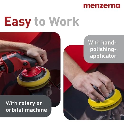 MENZERNA 6 Inch Polishing Pad Medium Cut for Medium Fine Polishing I Body Repair & Detailing Pads with Safety Edge & Velcro Attachment I Washable & Long Lasting I with Hole for Anti Heat Build-Up