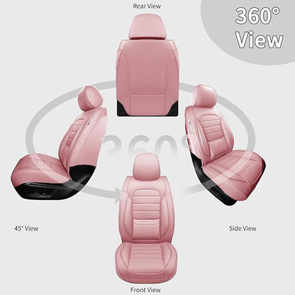 Pink Car Seat Covers Full Set, Universal Faux Leather Seat Covers for Cars 5 Seats, Waterproof Leather Car Seat Covers, Comfortable Automotive Seat Covers for Most Sedans Trucks SUVs