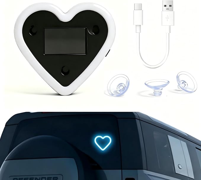 Rechargeable Solar-Powered Wireless Heart LED Light for Car Interior Decorations, with 6 Lighting Modes and Vibration Sensor, Romantic Ambient Gift for Couples/Women/Men, Light Blue, 1 Pcs