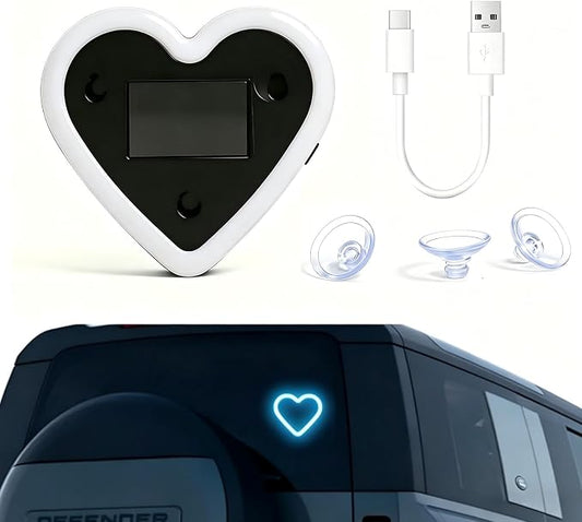 Rechargeable Solar-Powered Wireless Heart LED Light for Car Interior Decorations, with 6 Lighting Modes and Vibration Sensor, Romantic Ambient Gift for Couples/Women/Men, Light Blue, 1 Pcs