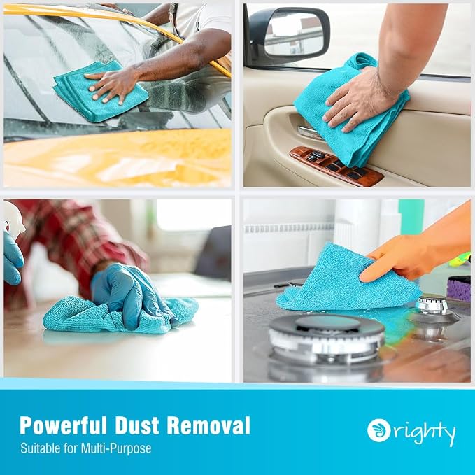 Orighty Microfiber Cleaning Cloth, 12 Pack Microfiber Towels for Cars, Highly Absorbent Car Cleaning Supplies, Lint Free Cloths Clean Rags for Car Care, House, Kitchen, 12x11 inch, Blue