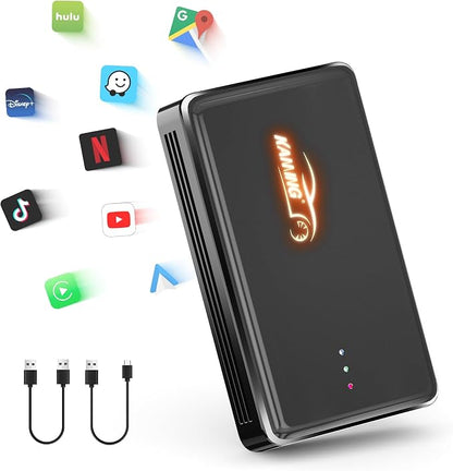 KAMING Wireless CarPlay Adapter, Build in YouTube Tiktok and More, Wireless Android Auto Adapter Plug and Plug, Magic Box 2025 Upgrade for OEM Wired CarPlay Cars