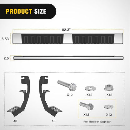 Nilight Running Boards for 2019-2026 Chevy Silverado/GMC Sierra 1500 Crew Cab 2020-2026 Silverado/GMC Sierra 2500HD 3500HD 6 Inch Stainless Steel Bolt-on Side Step Nerf Bars