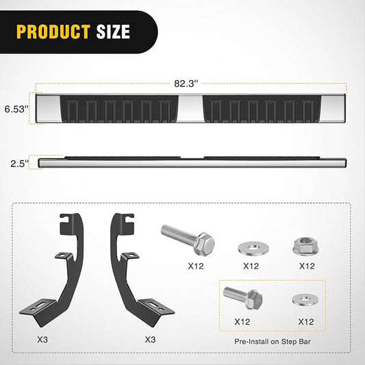 Nilight Running Boards for 2019-2026 Chevy Silverado/GMC Sierra 1500 Crew Cab 2020-2026 Silverado/GMC Sierra 2500HD 3500HD 6 Inch Stainless Steel Bolt-on Side Step Nerf Bars