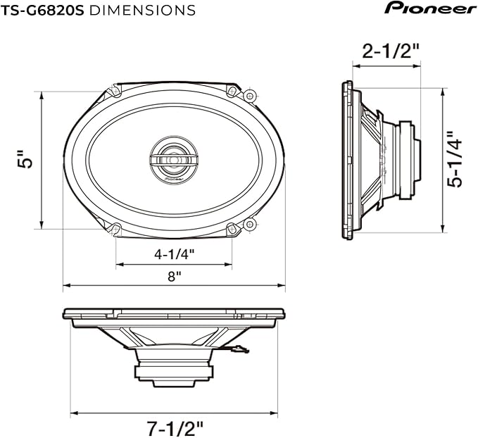 Pioneer G-Series TS-G6820S 6” x 8” 2-Way Speakers (Pair) – 250W Max, Balanced Sound + Smooth Treble, Great Stock Replacement, High-Efficiency Speaker Designed for OEM Power