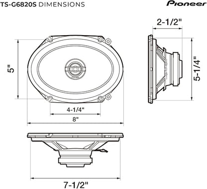 Pioneer G-Series TS-G6820S 6” x 8” 2-Way Speakers (Pair) – 250W Max, Balanced Sound + Smooth Treble, Great Stock Replacement, High-Efficiency Speaker Designed for OEM Power