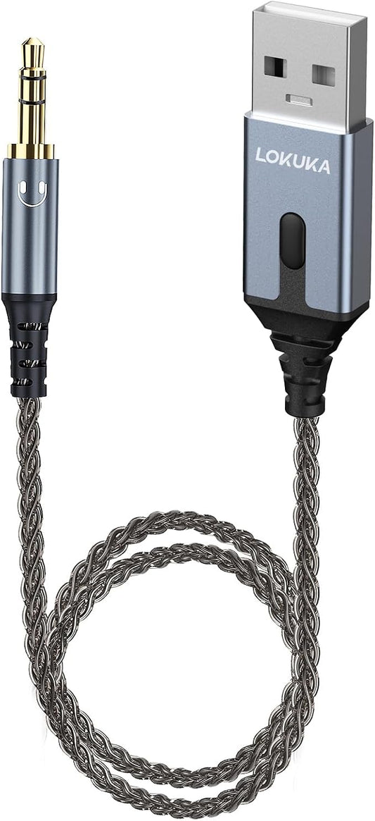 Bluetooth 5.3 to Aux Adapter for Car or Speaker, 3.5mm Bluetooth Receiver with 8-Strand Single Crystal Copper Cable, Aluminum Alloy Shell, for Hands-Free Calls, Voice Navigation, Phone Music
