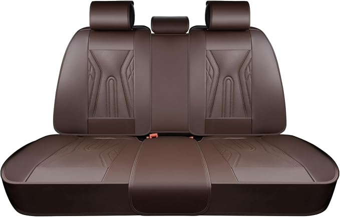 Huidasource Rear Seat Covers, Waterproof Faux Leather Rear Bench Seat Covers, Universal Fit Back Seat Cover for Most Cars Sedans SUVs Pickups Trucks, Coffee