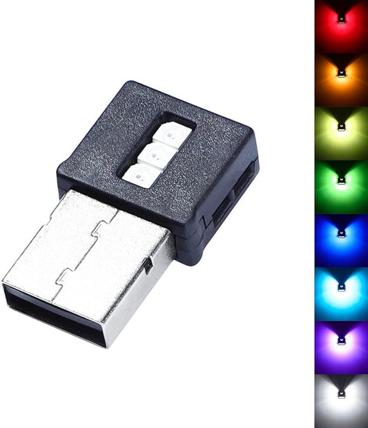 Three Sides Emit Light USB Type-A Car LED Ambient Light 7Leds RGB Atmosphere Lamp, Interior Dimmable Mood Lighting for Cars/SUV/Trucks