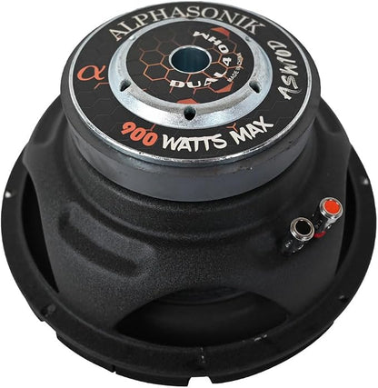 Alphasonik ASW10D AS Series 10" 900 Watts Max / 300 Watts RMS Dual 4 Ohm Car Subwoofer Stamped Steel Basket with Stronium Magnet Non Pressed Paper Cone Audio Speaker Bass Sub Woofer