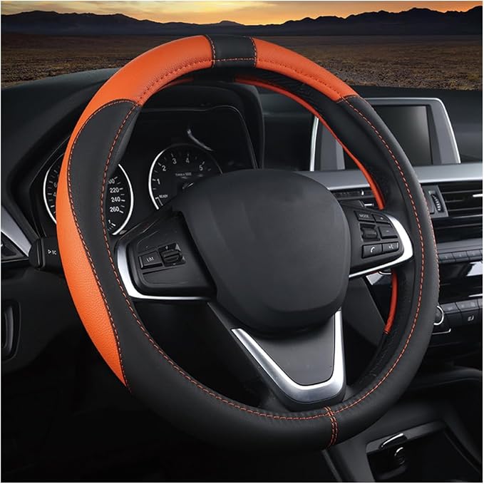 BESULEN Car Steering Wheel Cover, Soft Leather Steering Wheel Protector, Universal Non-Slip Steering Wheel Covers, Comfortable Grip Sweat-Absorbent, Automotive Interior Accessories