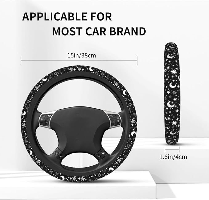 Black and White Star Moon Steering Wheel Covers Non Slip Neoprene Steering Wheel Protector Cover Universal 15 Inch for Men Women Car Truck