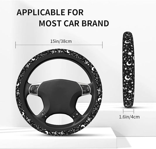 Black and White Star Moon Steering Wheel Covers Non Slip Neoprene Steering Wheel Protector Cover Universal 15 Inch for Men Women Car Truck