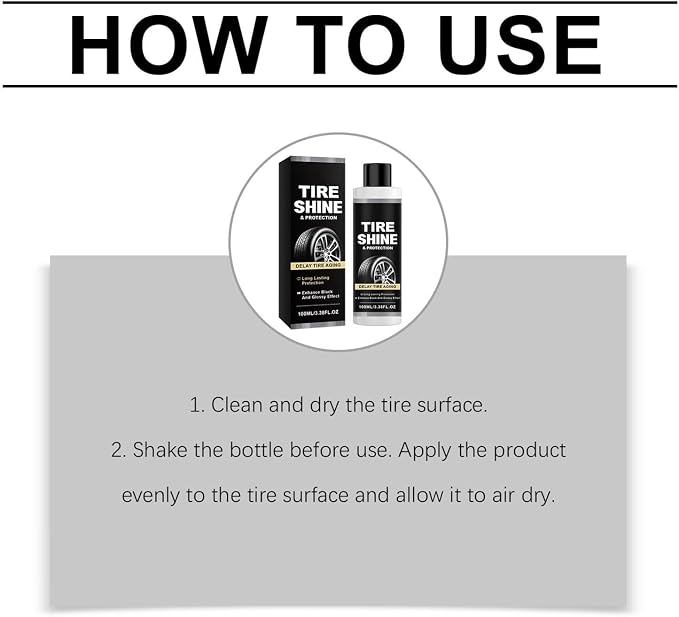 Tire Shine Restorer, Tire Care System Set, 100ml Quick Dry Long Lasting Rubber Protection Design Kit, Compact Auto Detailing Style Formula, Gloss Tires Finish Style Agent, Tires Shine for SUV Use