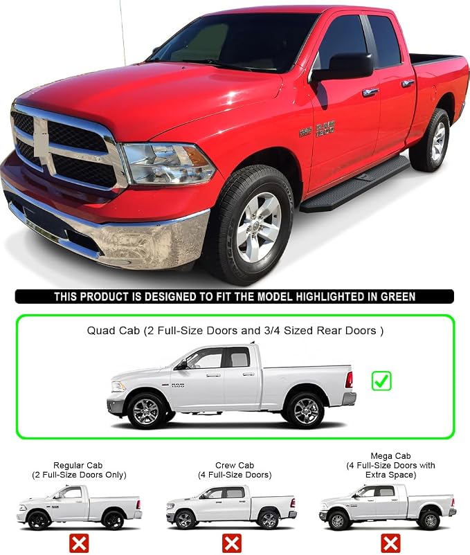 APS 6-inch (Black Stainless Steel Powder Coated Flat Style) Running Boards Side Bars Side Steps Compatible with Dodge Ram 1500 2009-2018 Quad Cab