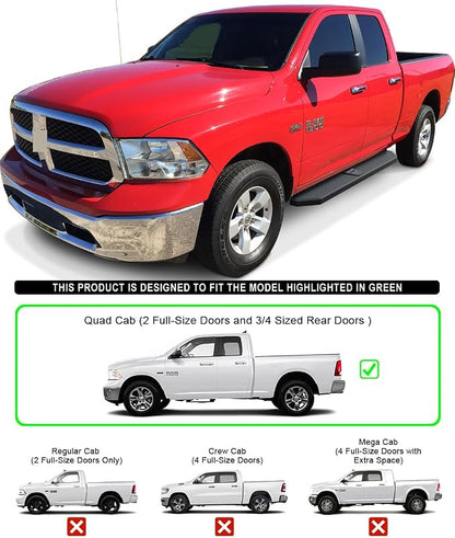 APS 6-inch (Black Stainless Steel Powder Coated Flat Style) Running Boards Side Bars Side Steps Compatible with Dodge Ram 1500 2009-2018 Quad Cab