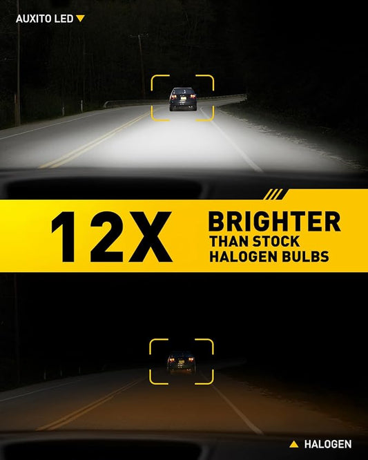 AUXITO H4 LED Bulbs 9003 HB2 Hi/Low Beam, 6500K Cool White Bright Lights, Plug and Play, Sleek & Futuristic Glow, Pack of 2