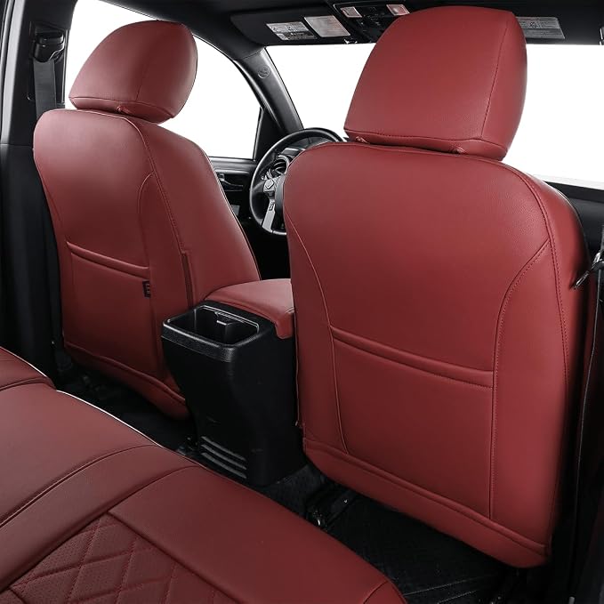 EKR Custom Fit Tacoma Rear Car Seat Covers for Toyota Tacoma (Petrol) 2024 2025 2026 Double cab SR/SR5/TRD Sport/TRD Off-Road/Limited - Second Row Only,Faux Leather(Burgundy)
