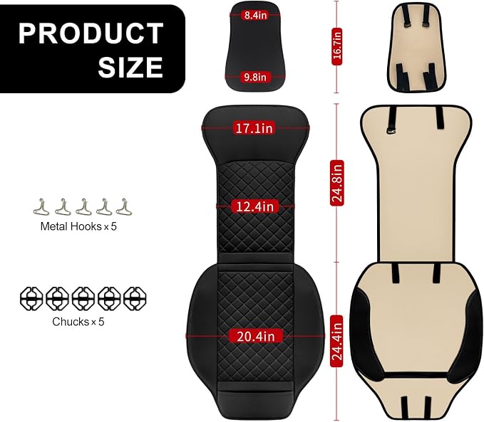 BEITK 2 Pack Leather Front Seat Covers, Universal Sideless Car Seat Protectors, Waterproof Automotive Seat Cover for Most Cars Trucks SUV(Black)
