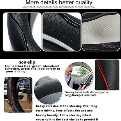 ESEWALAS Universal Car Steering Wheel Cover,Anti-Slip Leather Steering Wheel Cover,Sports Style Steering Wheel Protector,Car Interior Accessories Auto Steering Wheel Covers (Black)