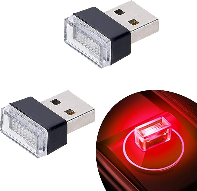 Febrytold 2 Pcs Red Universal Mini USB LED Car Interior Ambient Atmosphere Lights for Car Interior Trunk Ambient Atmosphere