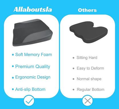 Allaboutsla Car Seat Cushion, Car Seat Cushions for Driving with Comfort Memory Foam - Sciatica & Back Pain Relief, Suitable for Car, Truck, Office Chair (Black)