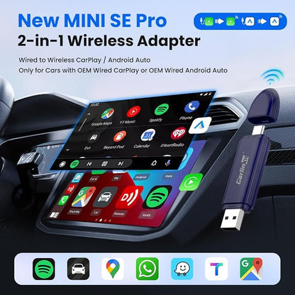Carlinkit Mini SE Pro Wireless Android Auto & CarPlay Adapter, 2-in-1 Mini Converts Wired to Wireless Dongle for USB-C/A Plug and Play Low Latency Portable/iPhone iOS 10+ / Android 11+