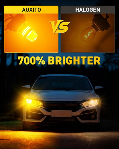 AUXITO Latest 1157 LED Bulbs Amber Yellow Turn Signal Lights, 700% Brighter 2057 2357 7528 BAY15D LED Bulbs with Projector for Turn Signal Parking Tail Brake Blinker DRL Marker Lights, Pack of 2