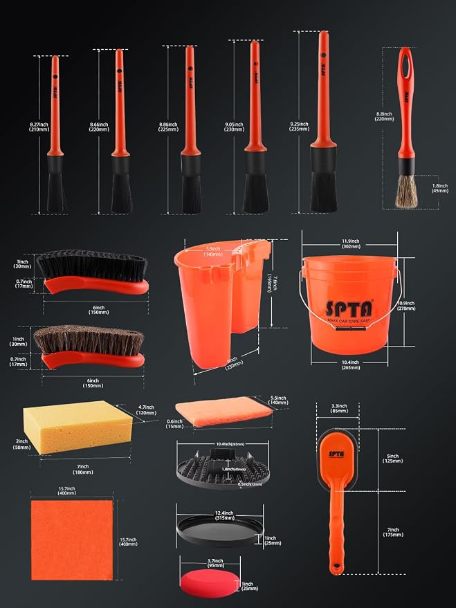 SPTA 29Pcs Car Wash Bucket Set, 15L Scratch Free Detailing Bucket with Car Wash Filter, Wash Mitt Sponge Towels Tire Detailing Brush Set, Exterior Interior Car Detailing Set, Complete Car Care Tools