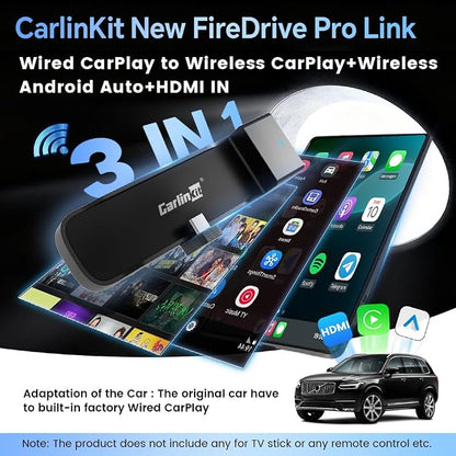 Carlinkit FireDrive Link Pro Car TV Mate, Convert Wired to Wireless Android Auto & CarPlay Adapter, Compatible with Wired CarPlay for Fire TV Stick Streaming, 5GHz WiFi/Plug & Play