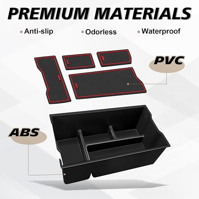 Muslogy Center Console Organizer Compatible with 2026 Toyota RAV4 Accessories Middle Console Divider Storage Box Armrest Insert Tray with Anti-Slip Mats (Red)