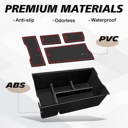 Muslogy Center Console Organizer Compatible with 2026 Toyota RAV4 Accessories Middle Console Divider Storage Box Armrest Insert Tray with Anti-Slip Mats (Red)