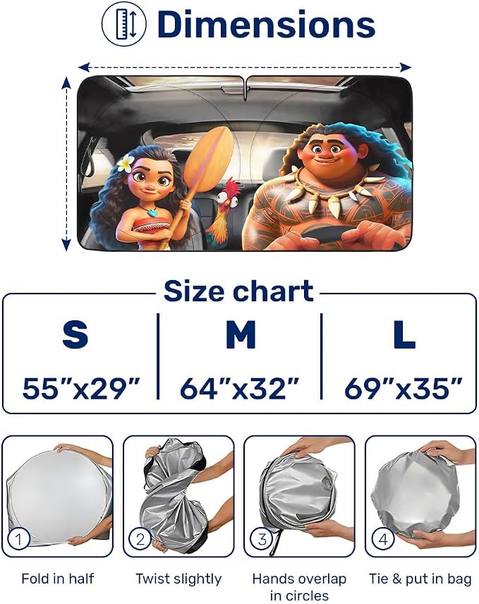 GENANY Polynesian Princess Windshield Sun Shade for Sedan SUV Truck (64x32 Inches), Automobile Sunshade, Protector Blocks UV, Car Accessories, Car Decor