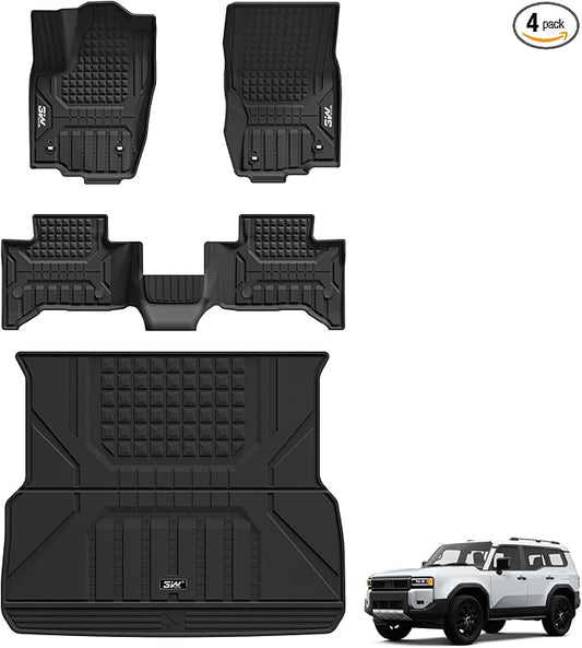 3W Floor Mats & Cargo Liner for 2024-2027 Toyota Land Cruiser Prado, TPE Custom Fit Floor Liner & Trunk Mats 1st &2nd Rows Car Mats & Cargo Mat