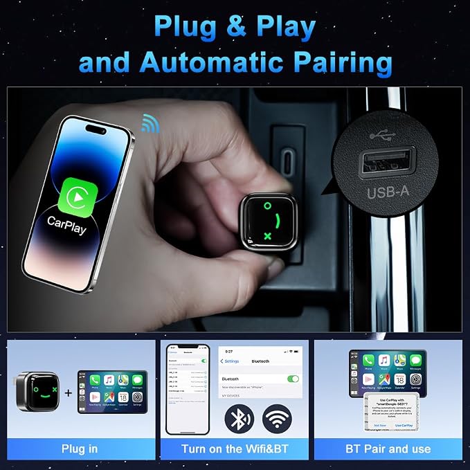 Wireless CarPlay Adapter for Android/iPhone (2 in 1) - 2026 Upgrade Wired CarPlay,Mini Size,Plug and Play,Perfect Compatible with Built-in Wired Apple CarPlay and Android Auto Cars-Black