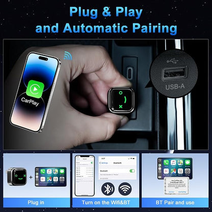 Wireless CarPlay Adapter for Android/iPhone (2 in 1) - 2026 Upgrade Wired CarPlay,Mini Size,Plug and Play,Perfect Compatible with Built-in Wired Apple CarPlay and Android Auto Cars-Black