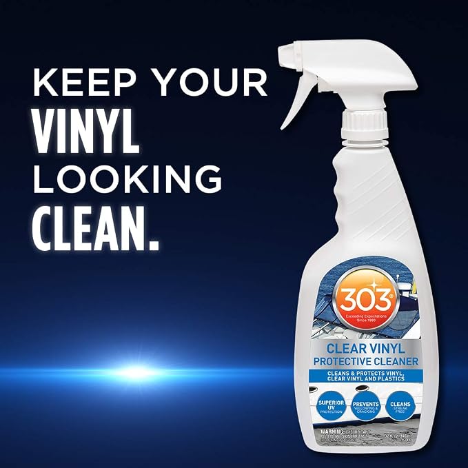 Cleans and protects clear marine vinyl while helping prevent yellowing, hazing, and cracking.