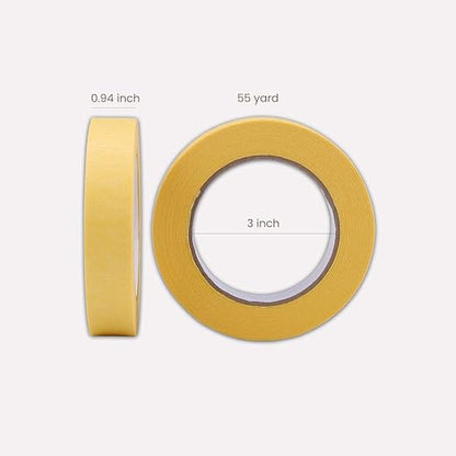 Lichamp 25mm x 50m Yellow Automotive Masking Tape for Painting, Auto Body Masking Tape for Car Detailing, Yellow Painters Tapes 1 inch x 55 Yards x 2 Rolls