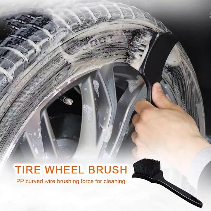 Carpet & Floor Mat Cleaning Brush - 2pcs Black Scrub Brush w/ Wheel Brush for Car Interior & Tires