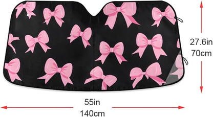 Pink Bow Black Windshield Sunshade Car Sun Shade Front Window Shade for Truck SUV Blocks UV Rays Sun Reflector Visor Protector Accordion Folding