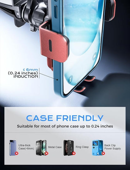 Wireless Car Charger, 15W Fast Charging Auto Clamping Car Charger Phone Mount Phone Holder fit for iPhone 15 14 13 12 11 Pro Max Xs, Samsung Galaxy S24 Ultra S23 S22 S21, S20, S10+, Red