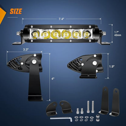 Nilight Led Pods 7 Inch 30W Super Slim Spot LED Light Bar Off Road Lights Driving Fog Lights with 16AWG Wiring Harness Kit-2 Leads for Van Camper Car Pickup Golf Cart ATV UTV SUV Truck Boat 4x4