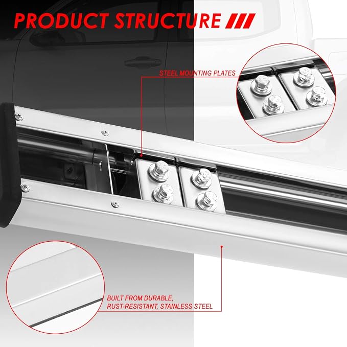 Auto Dynasty Flat Running Boards Compatible with 2005-2021 Toyota Tacoma Double/Crew Cab, Stainless Steel Side Step Rail Nerf Bars, 5 Inches Step Bars, Polished Chrome